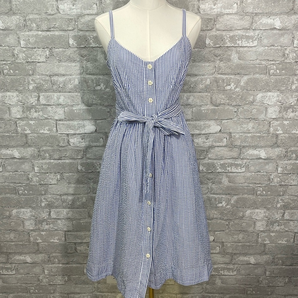 J.Crew Tie-waist Midi Dress in Seersucker
